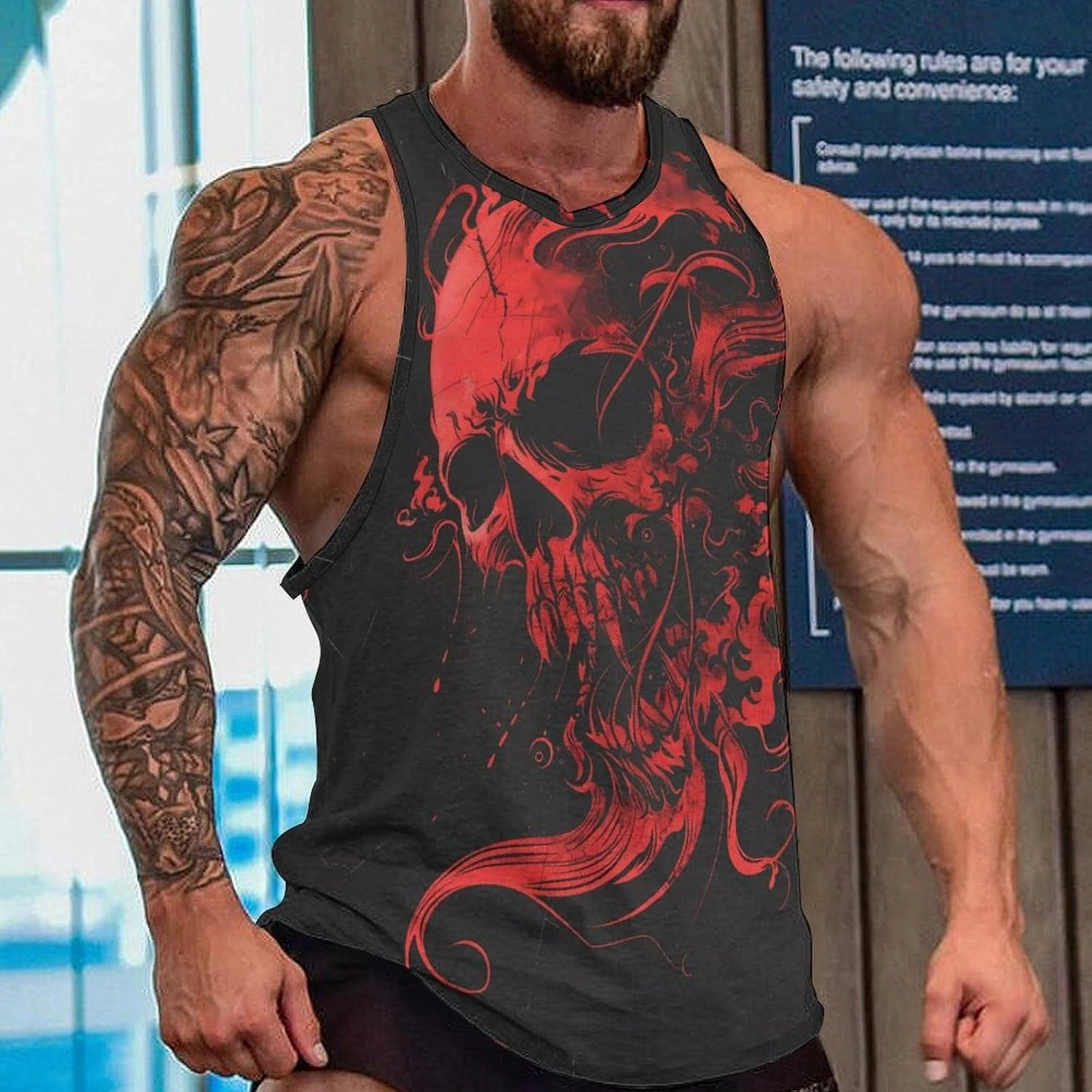 MARSVOVO Mens US Flag Tank Tops Skull Graphic Print Sleeveless Crew Neck Western Shirts for Men Fashion Vest