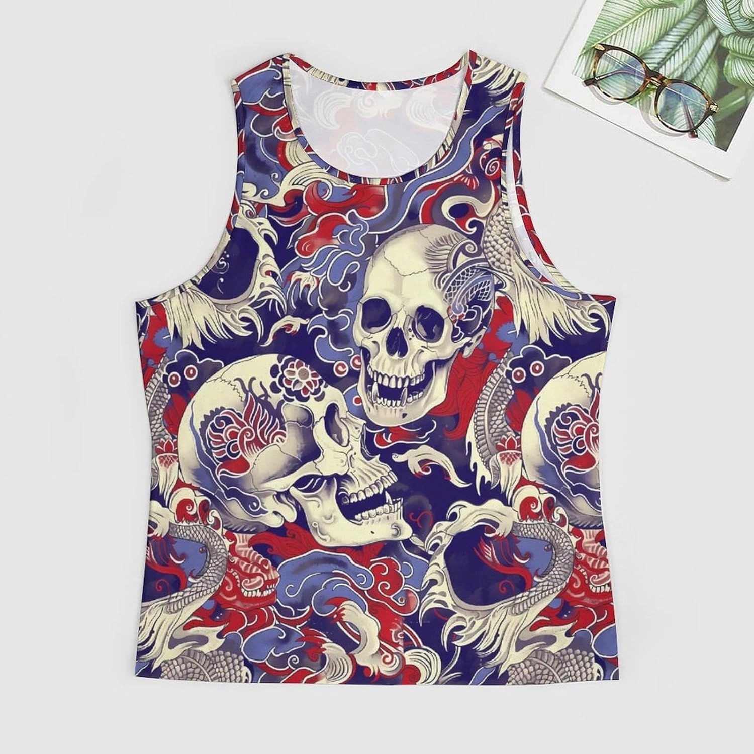 MARSVOVO Mens US Flag Tank Tops Skull Graphic Print Sleeveless Crew Neck Western Shirts for Men Fashion Vest