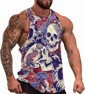 MARSVOVO Mens US Flag Tank Tops Skull Graphic Print Sleeveless Crew Neck Western Shirts for Men Fashion Vest