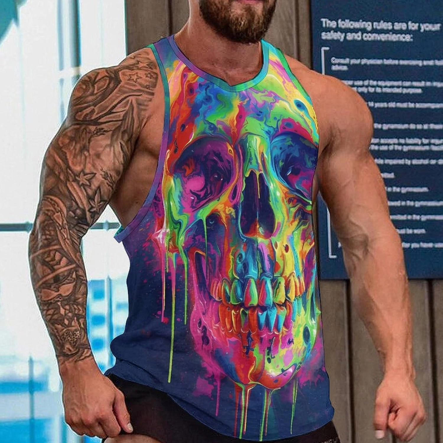 MARSVOVO Mens US Flag Tank Tops Skull Graphic Print Sleeveless Crew Neck Western Shirts for Men Fashion Vest
