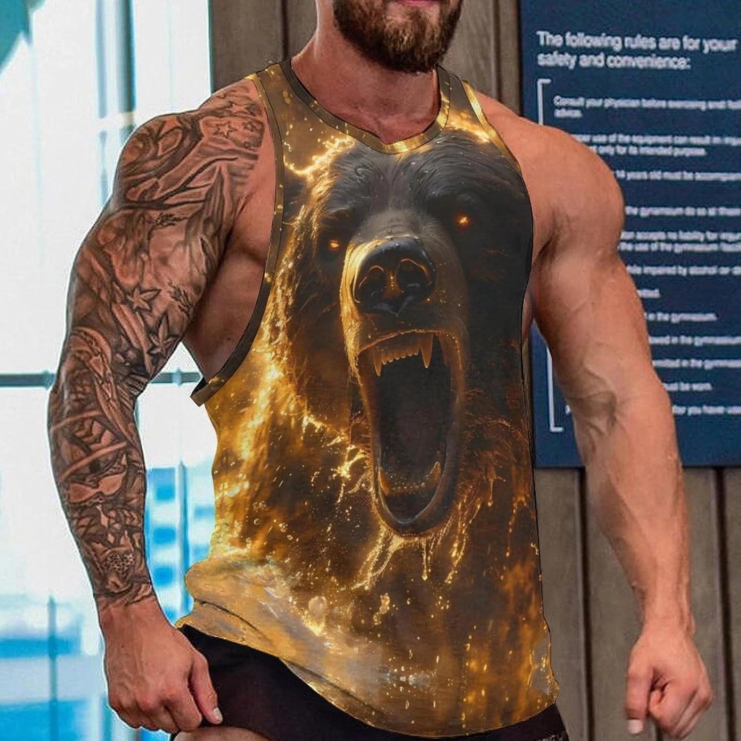 MARSVOVO Tank Tops for Men Animal Print Sport Tank Summer Sleeveless Workout T-Shirts Fitness Vest Athletic Undershirts