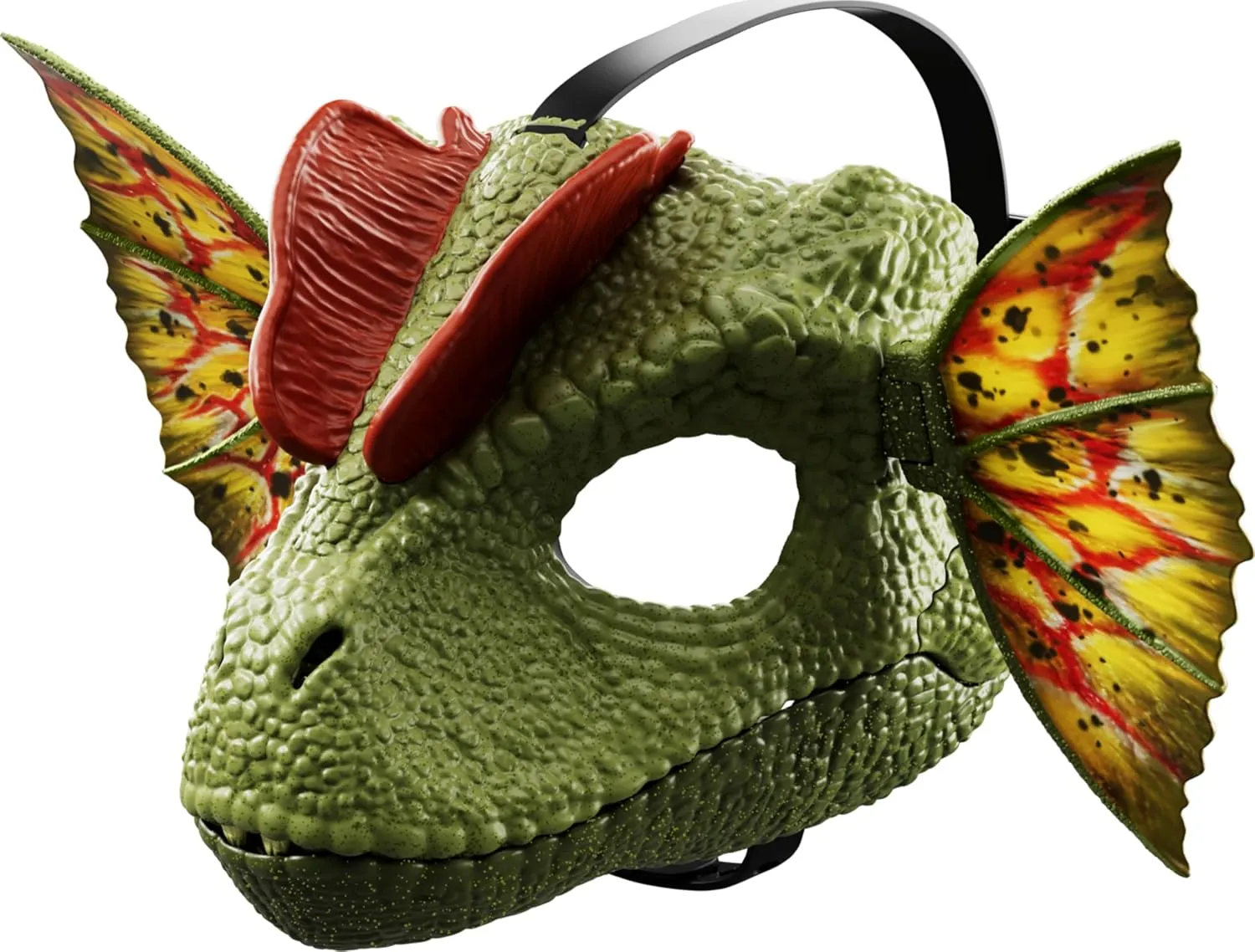 Mattel Jurassic World Role-Play Mask, Dilophosaurus with Venom Launching Water Feature, Sound & Adjustable Frill, Dinosaur Costume Headgear Toy