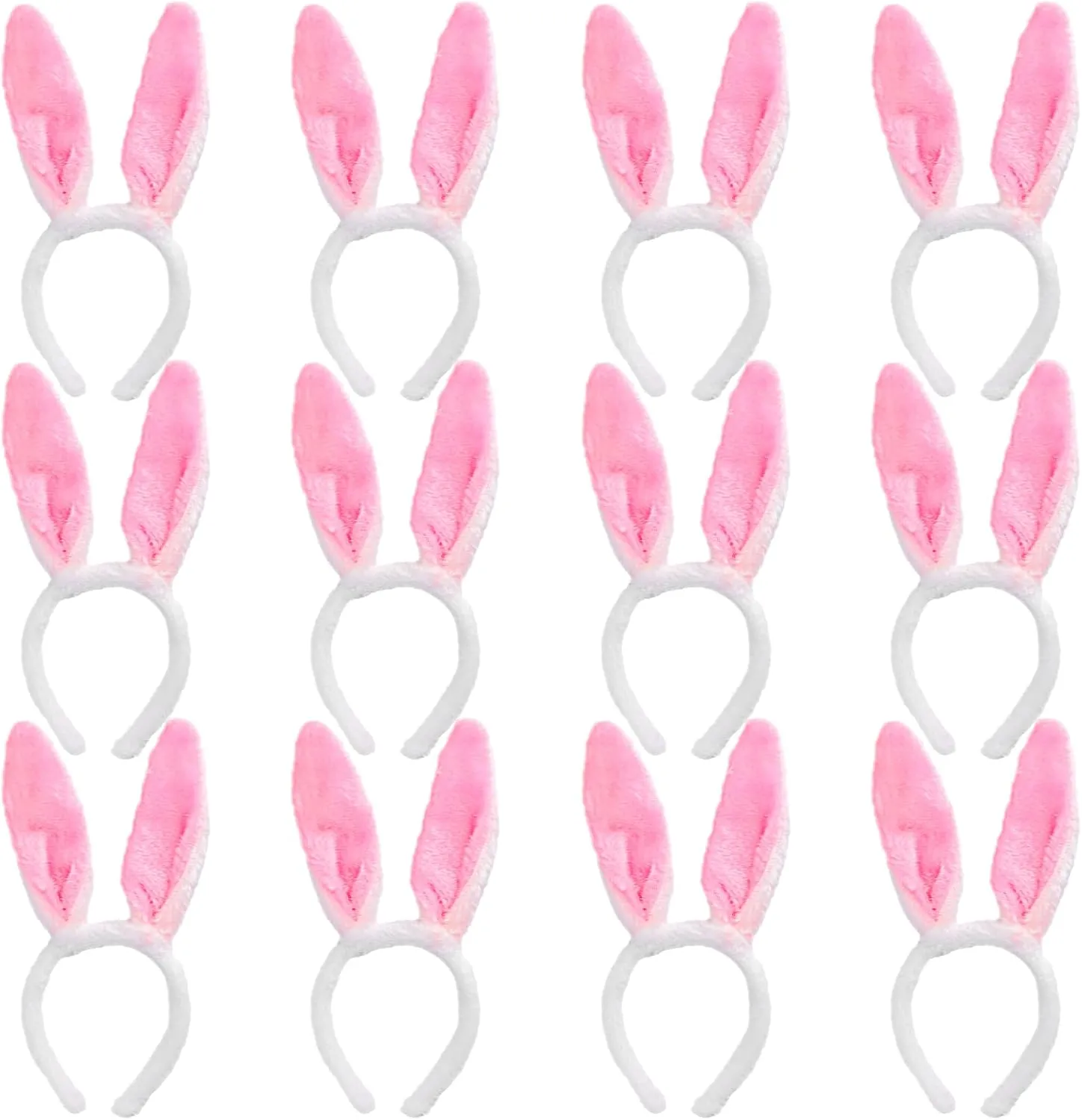 Max Fun 12PCS Easter Bunny Ears Headbands Plush Easter Rabbit Ear Hairband for Holiday Kid's Easter Birthday Halloween Party Favors