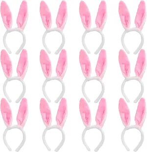 Max Fun 12PCS Easter Bunny Ears Headbands Plush Easter Rabbit Ear Hairband for Holiday Kid's Easter Birthday Halloween Party Favors