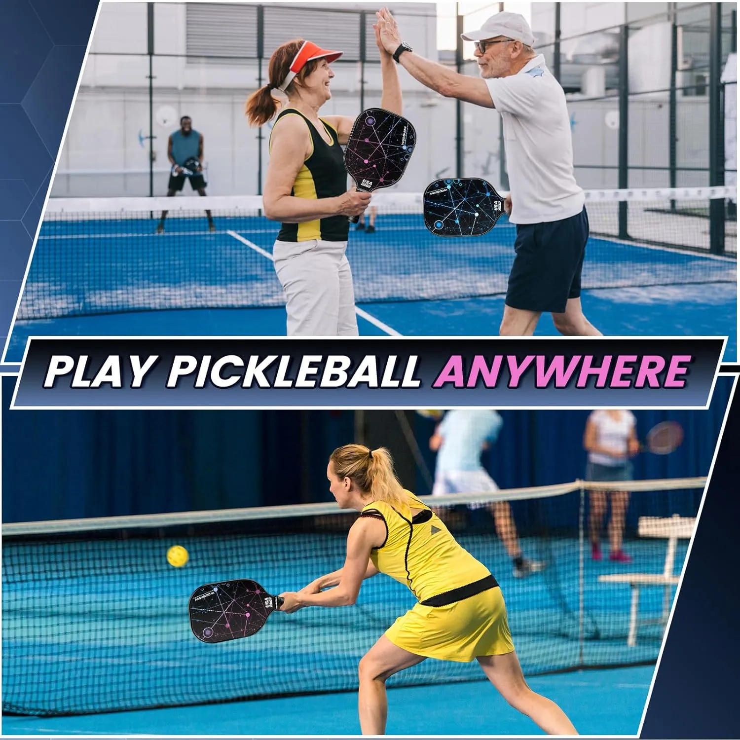 Mayboom Pickleball Paddles Set of 2 or 4, USAPA Approved Pickleball Set with 4 Pickleball Balls and Pickleball Bag, Fiberglass Pickle Ball Rackets 2 Pack for Beginner