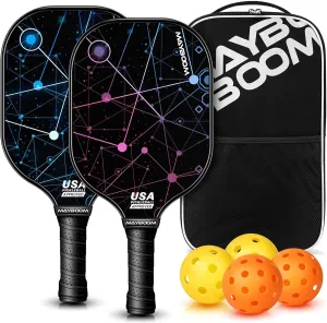 Mayboom Pickleball Paddles Set of 2 or 4, USAPA Approved Pickleball Set with 4 Pickleball Balls and Pickleball Bag, Fiberglass Pickle Ball Rackets 2 Pack for Beginner