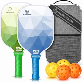 Mayboom Pickleball Paddles Set of 2 or 4, USAPA Approved Pickleball Paddles Set with 4 Pickleball Balls and Pickleball Carry Bag, Fiberglass Pickle Ball Rackets 2 Pack Gifts for Beginners&Pros