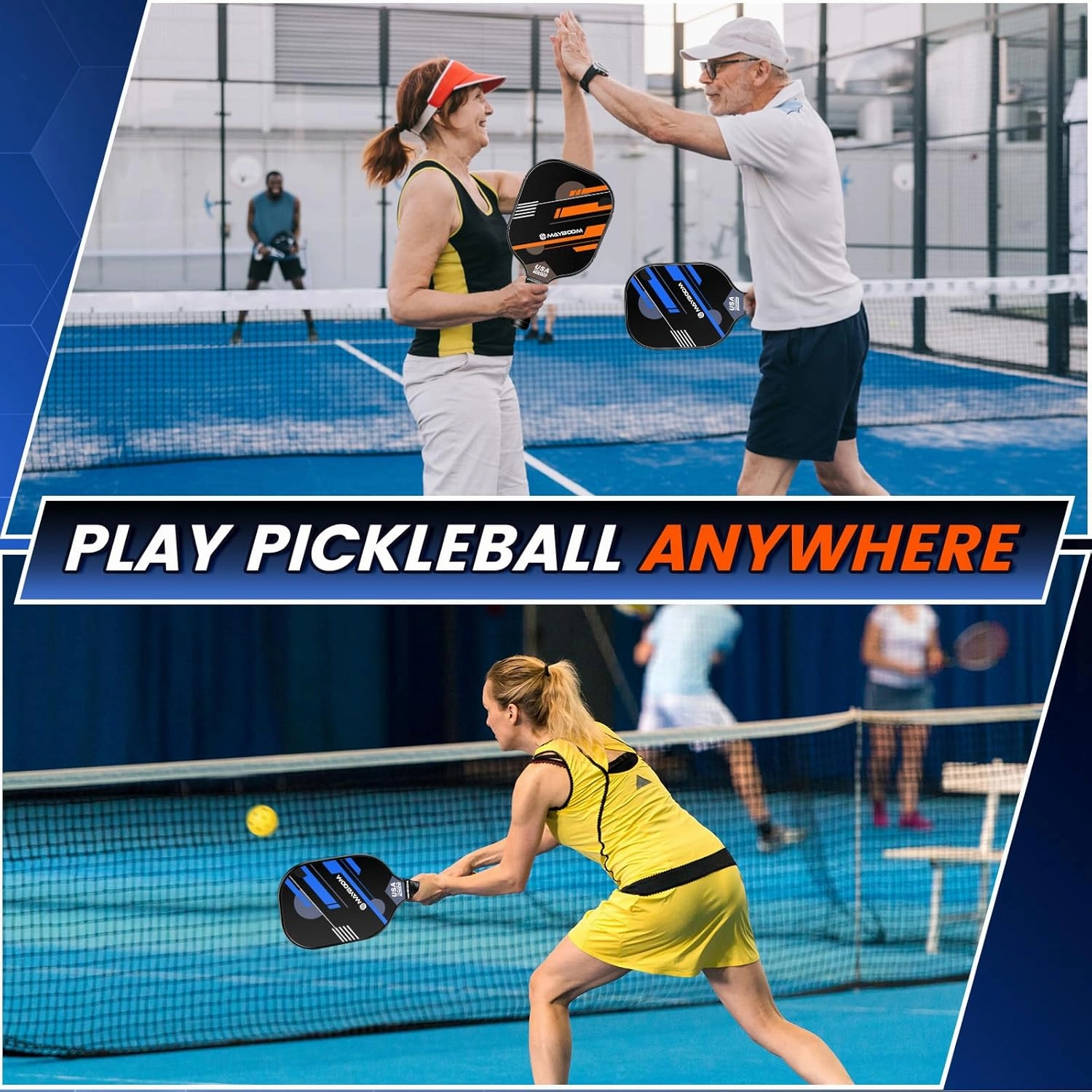 Mayboom Pickleball Paddles Set of 2 or 4, USAPA Approved Pickleball Paddles Set with 4 Pickleball Balls and Pickleball Carry Bag, Fiberglass Pickle Ball Rackets 2 Pack Gifts for Beginners&Pros