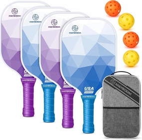Mayboom Pickleball Paddles Set of 2 or 4, USAPA Approved Pickleball Paddles Set with 4 Pickleball Balls and Pickleball Carry Bag, Fiberglass Pickle Ball Rackets 2 Pack Gifts for Beginners&Pros