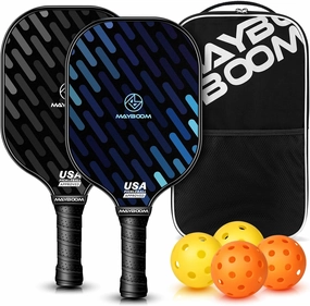 Mayboom Pickleball Paddles Set of 2 or 4, USAPA Approved Pickleball Set with 4 Pickleball Balls and Pickleball Bag, Fiberglass Pickle Ball Rackets 2 Pack for Beginner