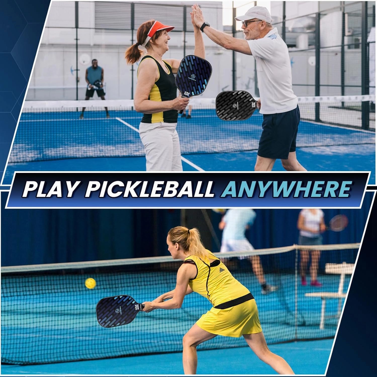 Mayboom Pickleball Paddles Set of 2 or 4, USAPA Approved Pickleball Set with 4 Pickleball Balls and Pickleball Bag, Fiberglass Pickle Ball Rackets 2 Pack for Beginner