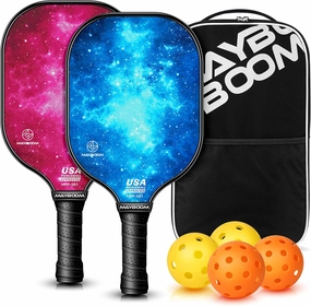 Mayboom Pickleball Paddles Set of 2 or 4, USAPA Approved Pickleball Set with 4 Pickleball Balls and Pickleball Bag, Fiberglass Pickle Ball Rackets 2 Pack for Beginner