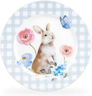 Meadow Bunny Gingham Fine Porcelain 8-inch Dessert Salad Plate, One Plate (Blue)
