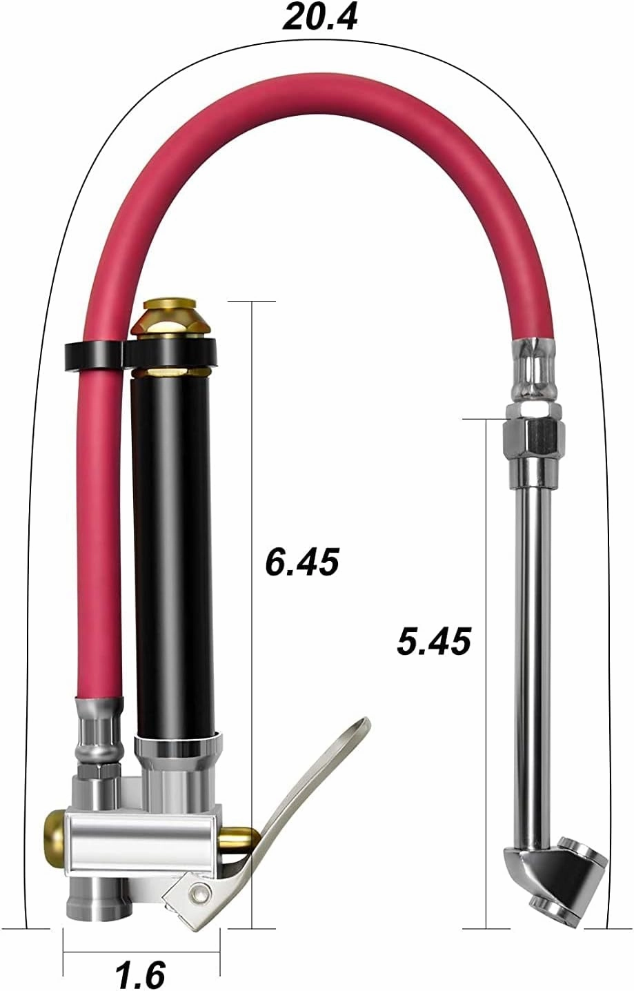 MEANLIN MEASURE Red Heavy Duty Tire Inflator with 120PSI Pressure Gauge, 15" Hose Dual Head Chuck and Lock On Tire Chuck, Air Tire Inflator Tool for Truck Motorcycle Bicycle