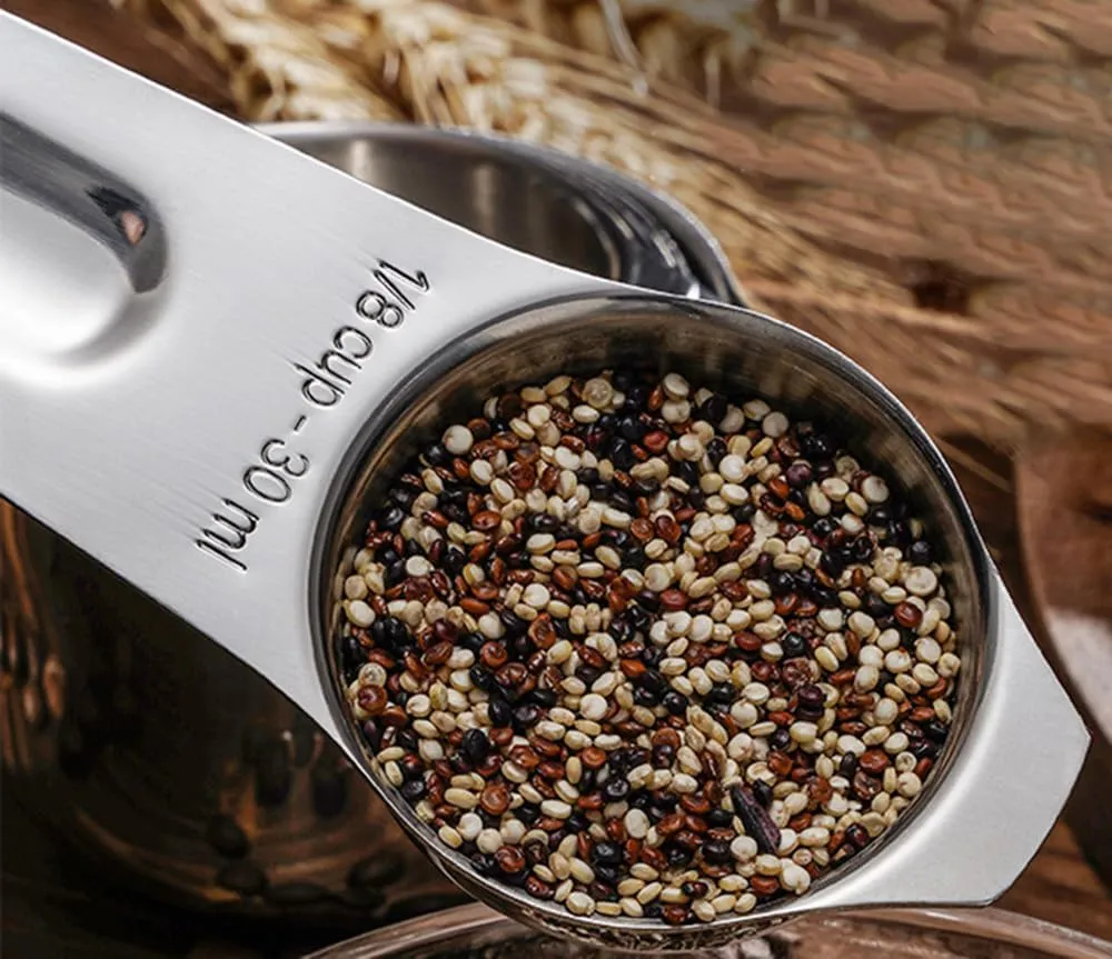 Measuring Cups and Spoons Set Heavy Duty 304 Metal Stainless Steel Measuring Cup Spoon Kitchen Gadgets for Cooking Baking (X-Large)