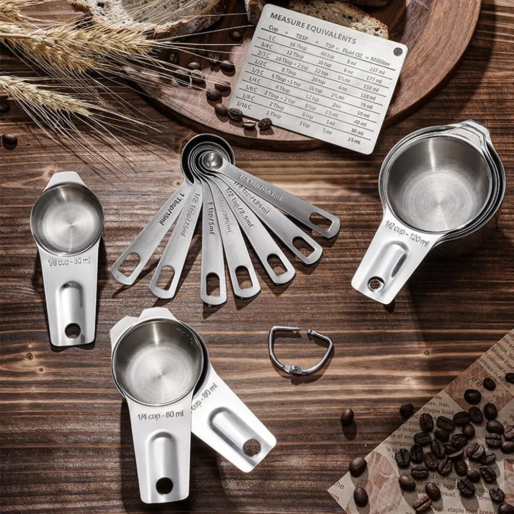 Measuring Cups and Spoons Set Heavy Duty 304 Metal Stainless Steel Measuring Cup Spoon Kitchen Gadgets for Cooking Baking (X-Large)