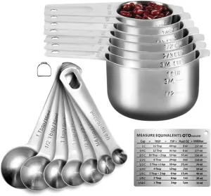 Measuring Cups and Spoons Set Heavy Duty 304 Metal Stainless Steel Measuring Cup Spoon Kitchen Gadgets for Cooking Baking (X-Large)