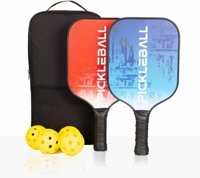 Medeca - Pickleball Set Fiberglass Surface Rackets Multicolor Pickleball Paddles Set of 2, Complete Pickle Ball Paddle Set with Balls and Carry Bag