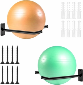 Medicine Ball Rack &Yoga Mat Wall Mount, 2-Pair Exercise Ball Wall Holder, Metal Exercise Ball Holder for Fitness Equipment Storage in Gym or Garage