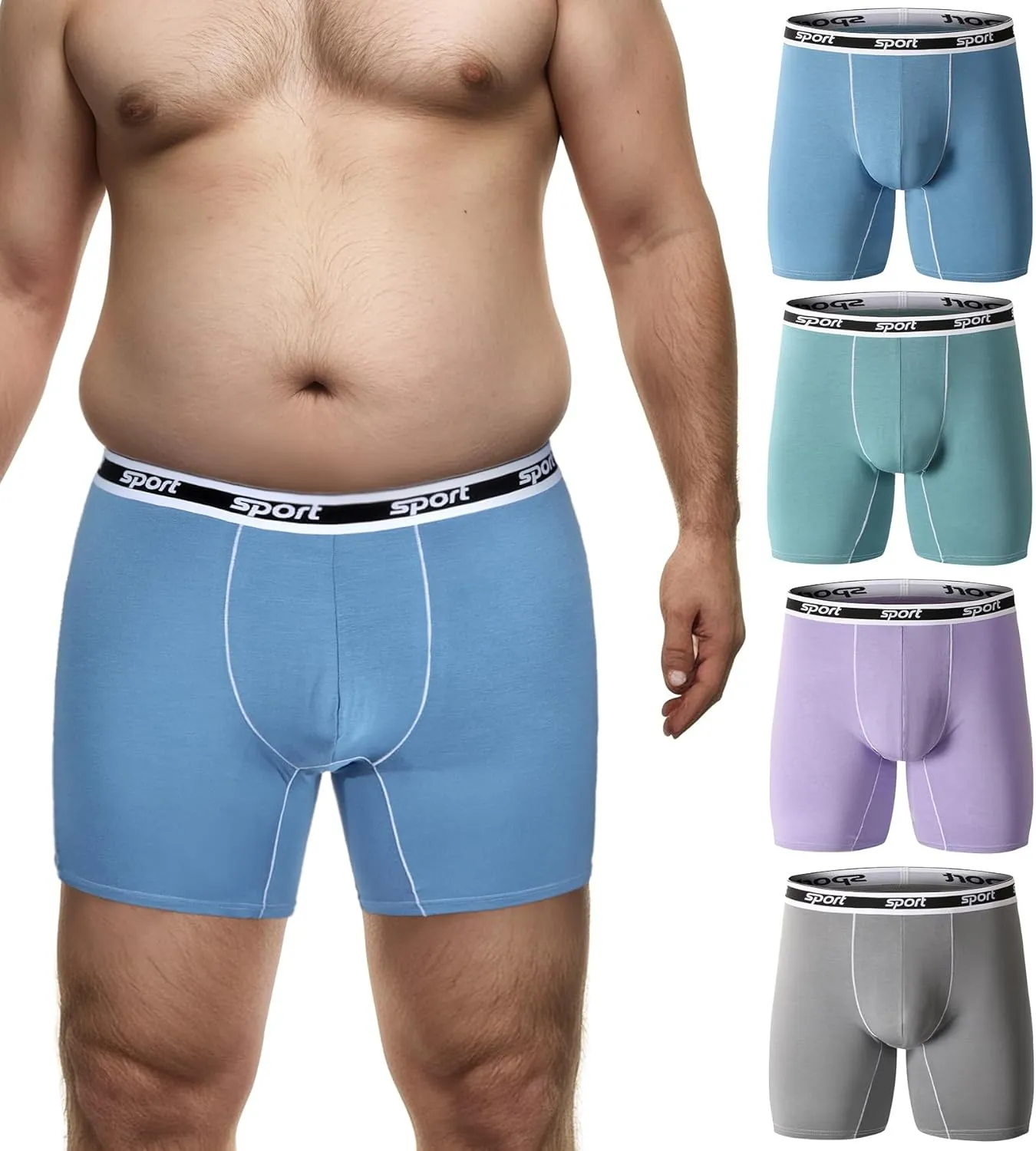 Men Big and Tall Underwear Boxer Briefs - Breathable Moisture Wicking Long Leg Underwear 2XL 3XL 4XL 5XL 6XL