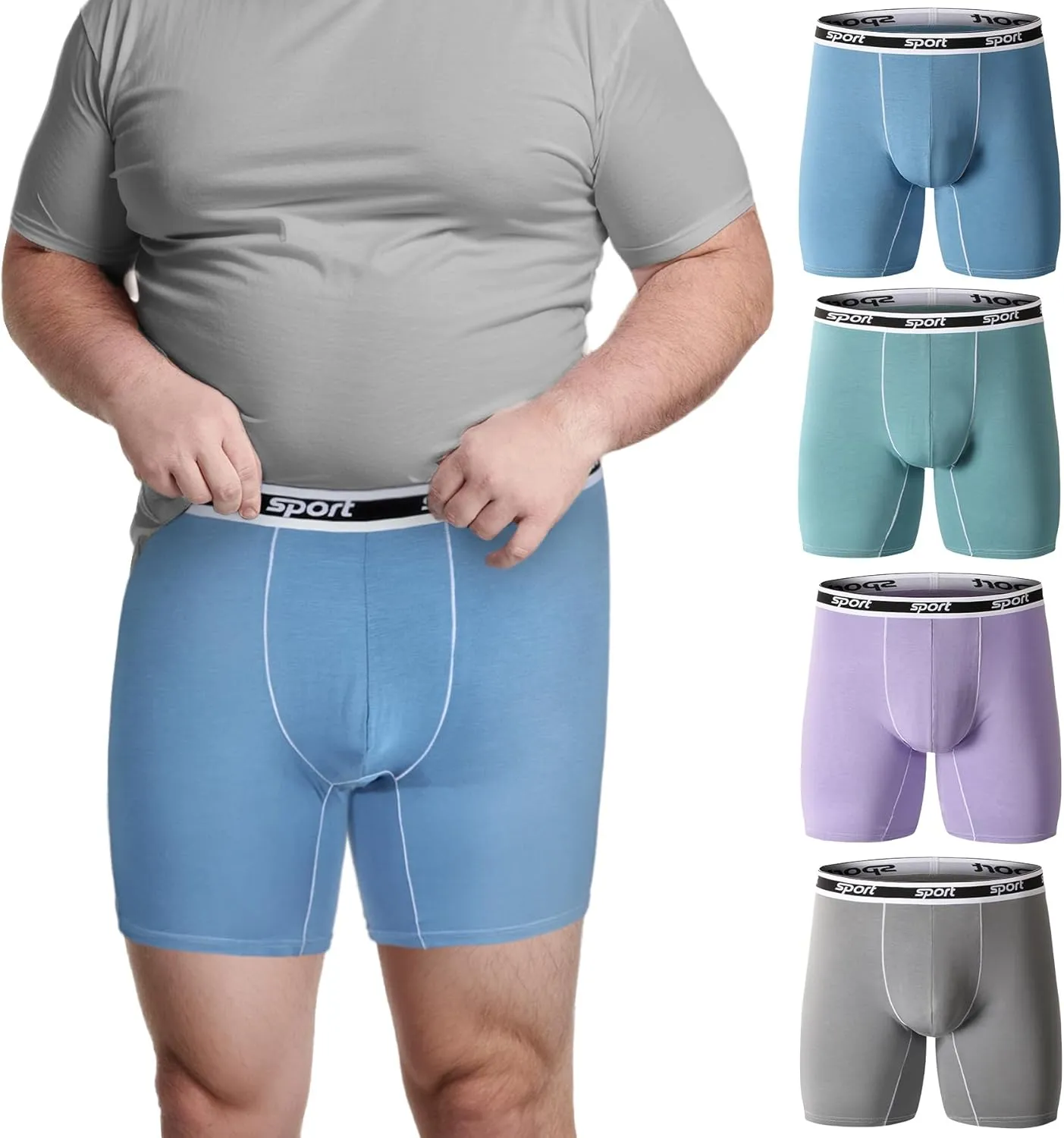 Men Big and Tall Underwear Boxer Briefs - Breathable Moisture Wicking Long Leg Underwear 2XL 3XL 4XL 5XL 6XL