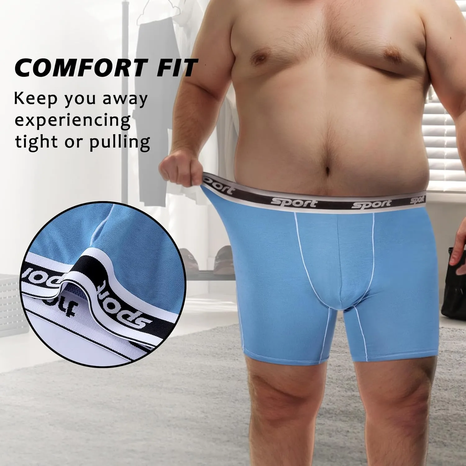 Men Big and Tall Underwear Boxer Briefs - Breathable Moisture Wicking Long Leg Underwear 2XL 3XL 4XL 5XL 6XL