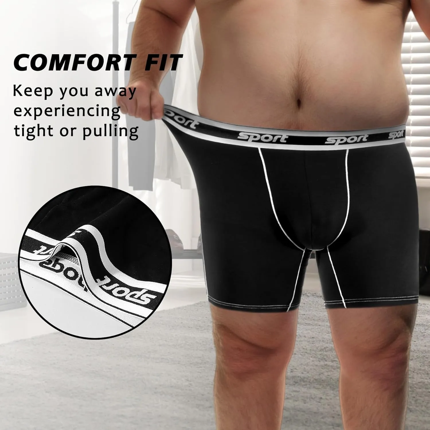 Men Big and Tall Underwear Boxer Briefs - Breathable Moisture Wicking Long Leg Underwear 2XL 3XL 4XL 5XL 6XL
