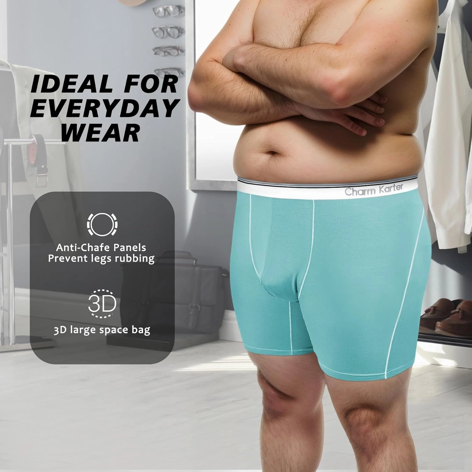 Men Big and Tall Underwear Boxer Briefs - Breathable Moisture Wicking Long Leg Underwear 2XL 3XL 4XL 5XL 6XL