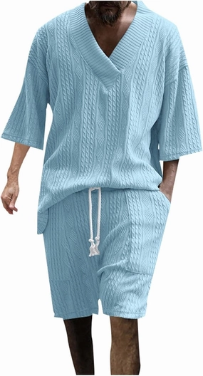 Men's Short Sleeve Summer T Shirt & Shorts Set Two 2 Piece Casual Daily, Sweatsuits Set Athletic Jogging Gym Activewear