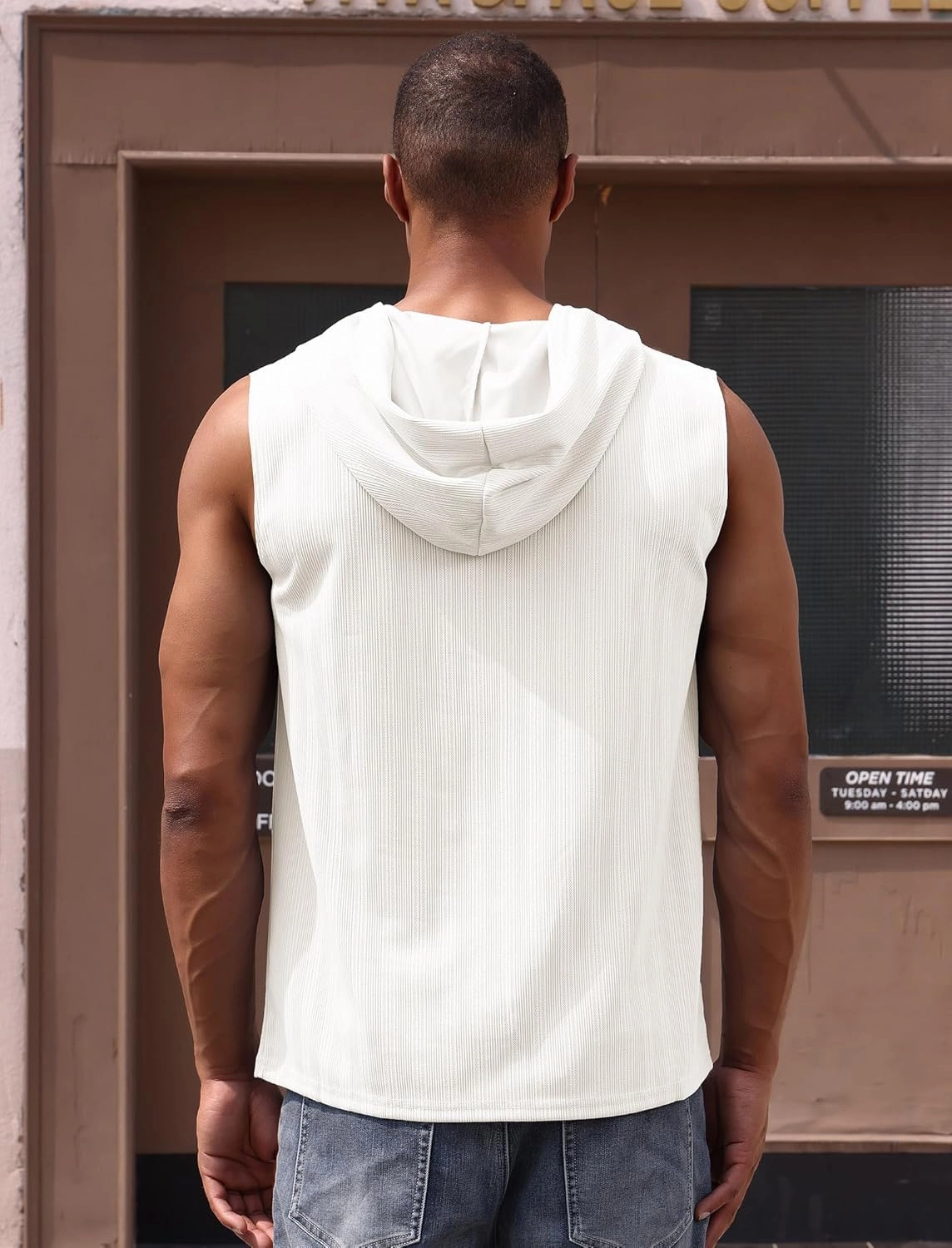 Men's Sleeveless Hooded Tank Top Pullover Cut Off Shirts with Pocket Hoodies Tank Tops Vest Casual Workout
