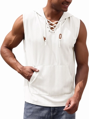 Men's Sleeveless Hooded Tank Top Pullover Cut Off Shirts with Pocket Hoodies Tank Tops Vest Casual Workout