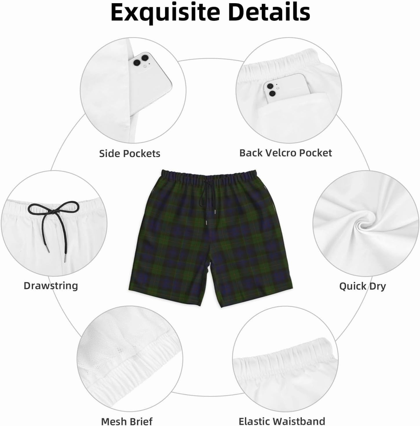 Men's Swim Trunks, Quick Dry Beach Shorts Summer Cool Beach Shorts with Mesh Lining