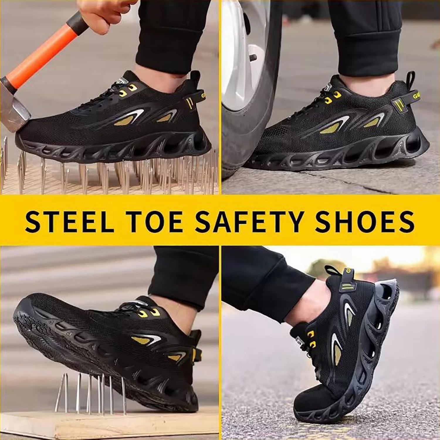 Men's Work Shoes, Safety Trainers Shoes, Anti-Smash and Anti-stab, Steel Toe Cap, Light and Breathable, Soft and Comfortable, 15KN Pressure Resistance,44,J