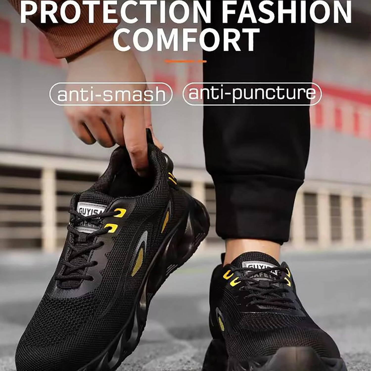 Men's Work Shoes, Safety Trainers Shoes, Anti-Smash and Anti-stab, Steel Toe Cap, Light and Breathable, Soft and Comfortable, 15KN Pressure Resistance,44,J