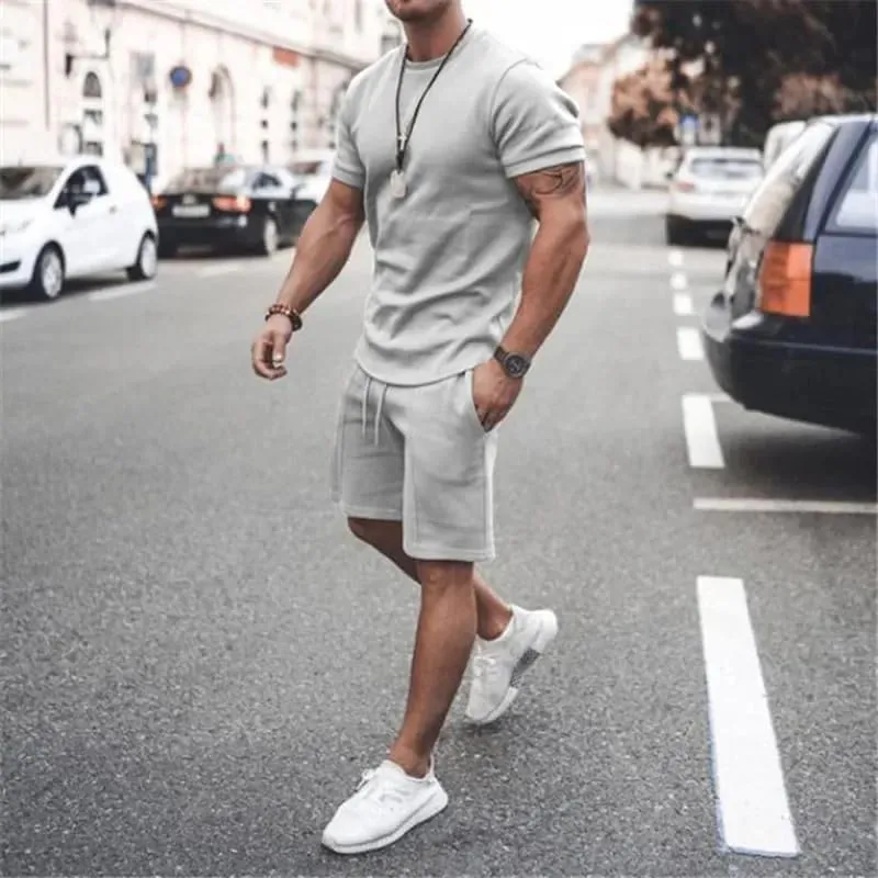 Men's Shirt and Shorts Set 2 Piece Outfits Fashion Summer Tracksuits Casual Sportwear Set