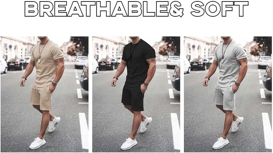 Men's Shirt and Shorts Set 2 Piece Outfits Fashion Summer Tracksuits Casual Sportwear Set