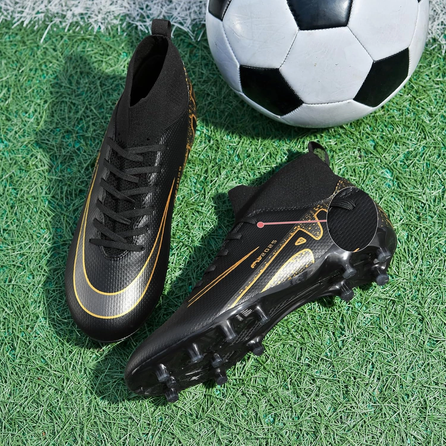 Mens High-Top Soccer Cleats Womens Turf Football Shoes Boys Girls Lightweight Youth Professional Indoor Outdoor AG Black Purple Pink