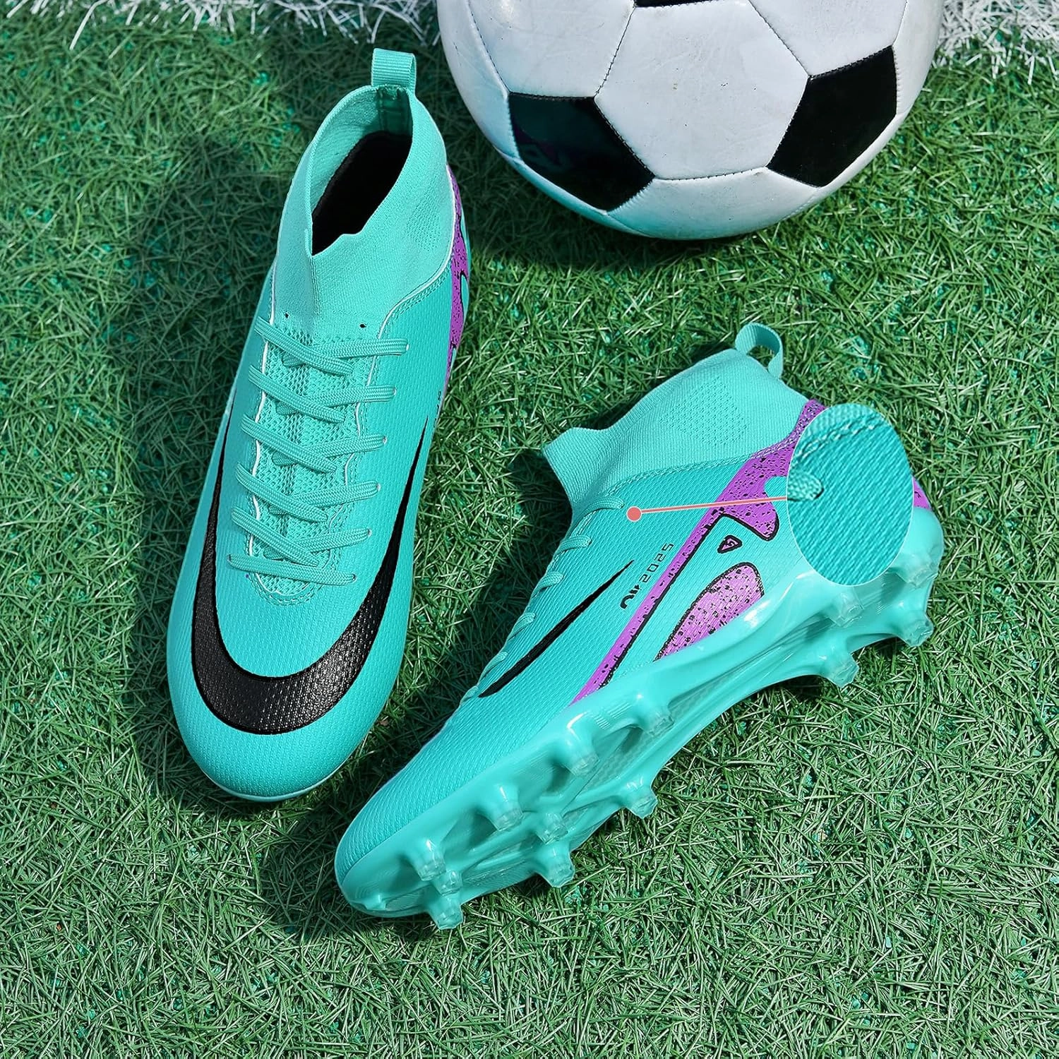 Mens High-Top Soccer Cleats Womens Turf Football Shoes Boys Girls Lightweight Youth Professional Indoor Outdoor AG Black Purple Pink