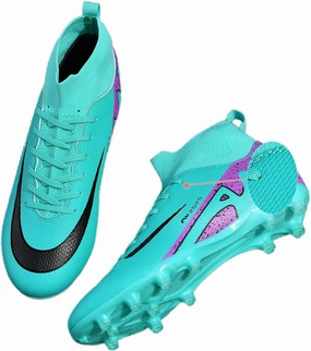 Mens High-Top Soccer Cleats Womens Turf Football Shoes Boys Girls Lightweight Youth Professional Indoor Outdoor AG Black Purple Pink