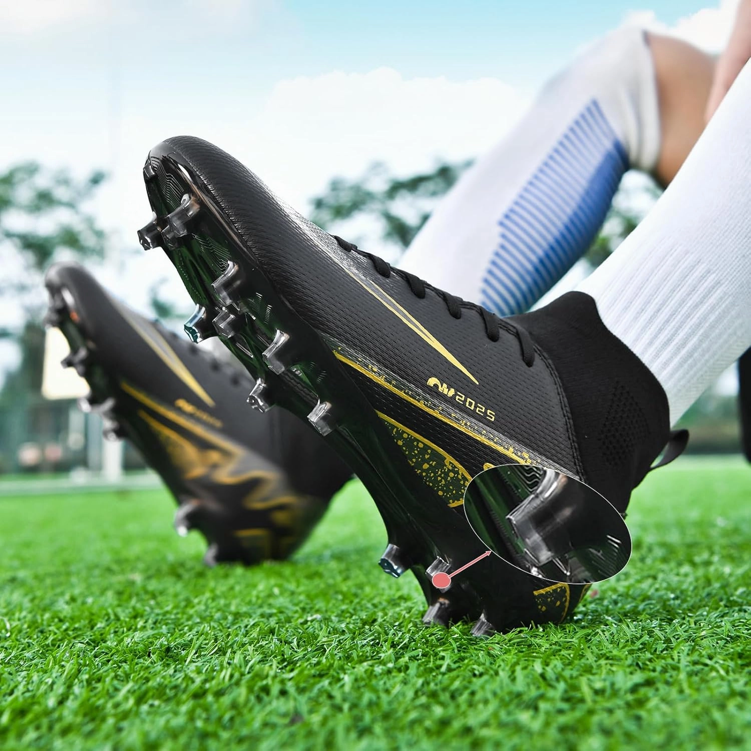 Mens High-Top Soccer Cleats Womens Turf Football Shoes Boys Girls Lightweight Youth Professional Indoor Outdoor AG Black Purple Pink