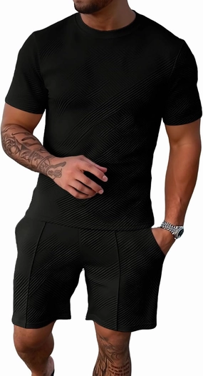 Mens Track Suits 2 Piece Set T Shirts Shorts Sets Fashion Retro Textured Sweatsuit Vacation Cruise Outfits