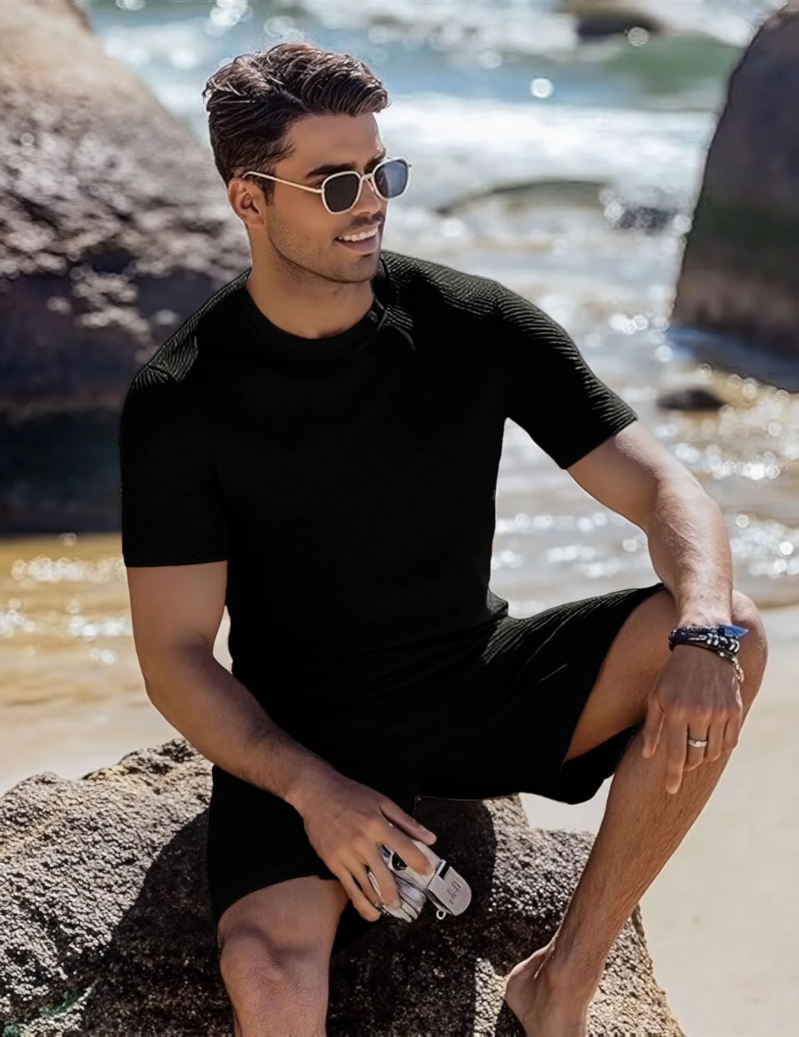 Mens Track Suits 2 Piece Set T Shirts Shorts Sets Fashion Retro Textured Sweatsuit Vacation Cruise Outfits
