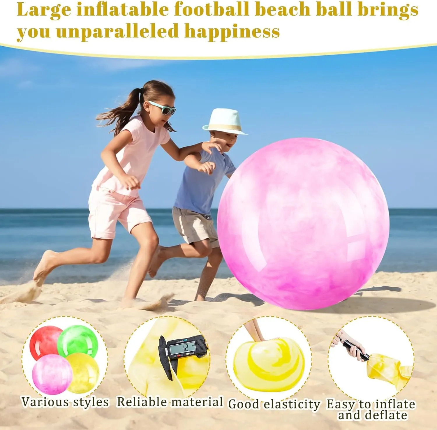 Meooeck 4 Pcs Inflatable Marbleized Big Bouncy Balls Large Rubber Ball Giant Inflatable Ball Inflatable Kickball Giant Beach Balls for Kids and Adult