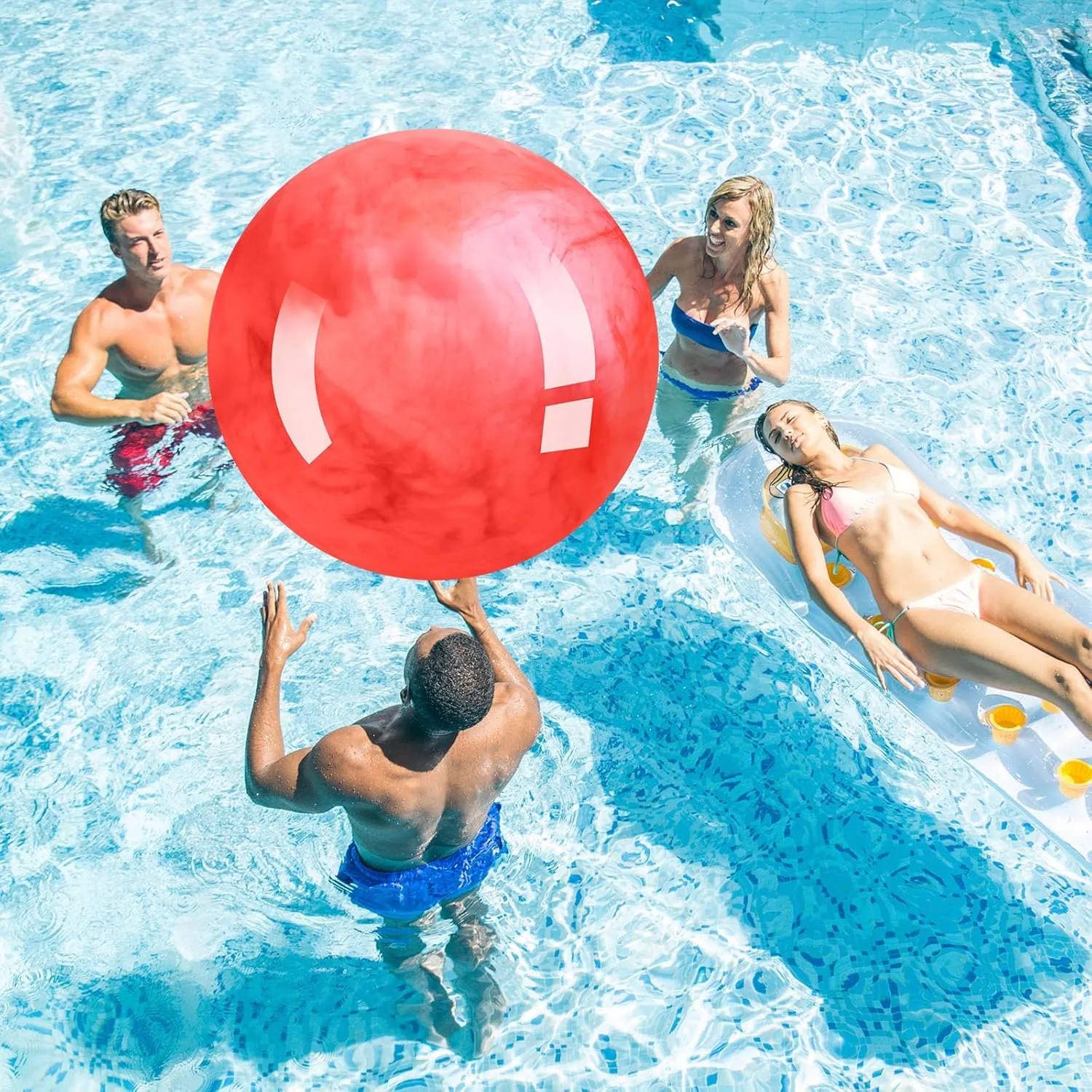 Meooeck 4 Pcs Inflatable Marbleized Big Bouncy Balls Large Rubber Ball Giant Inflatable Ball Inflatable Kickball Giant Beach Balls for Kids and Adult