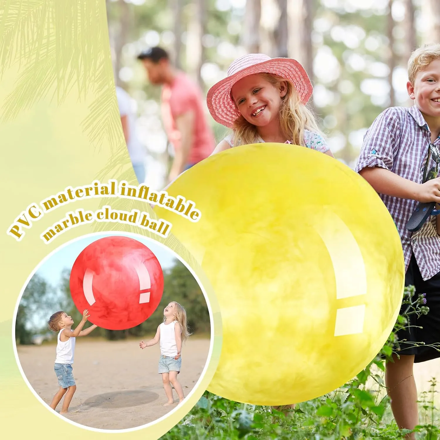 Meooeck 4 Pcs Inflatable Marbleized Big Bouncy Balls Large Rubber Ball Giant Inflatable Ball Inflatable Kickball Giant Beach Balls for Kids and Adult
