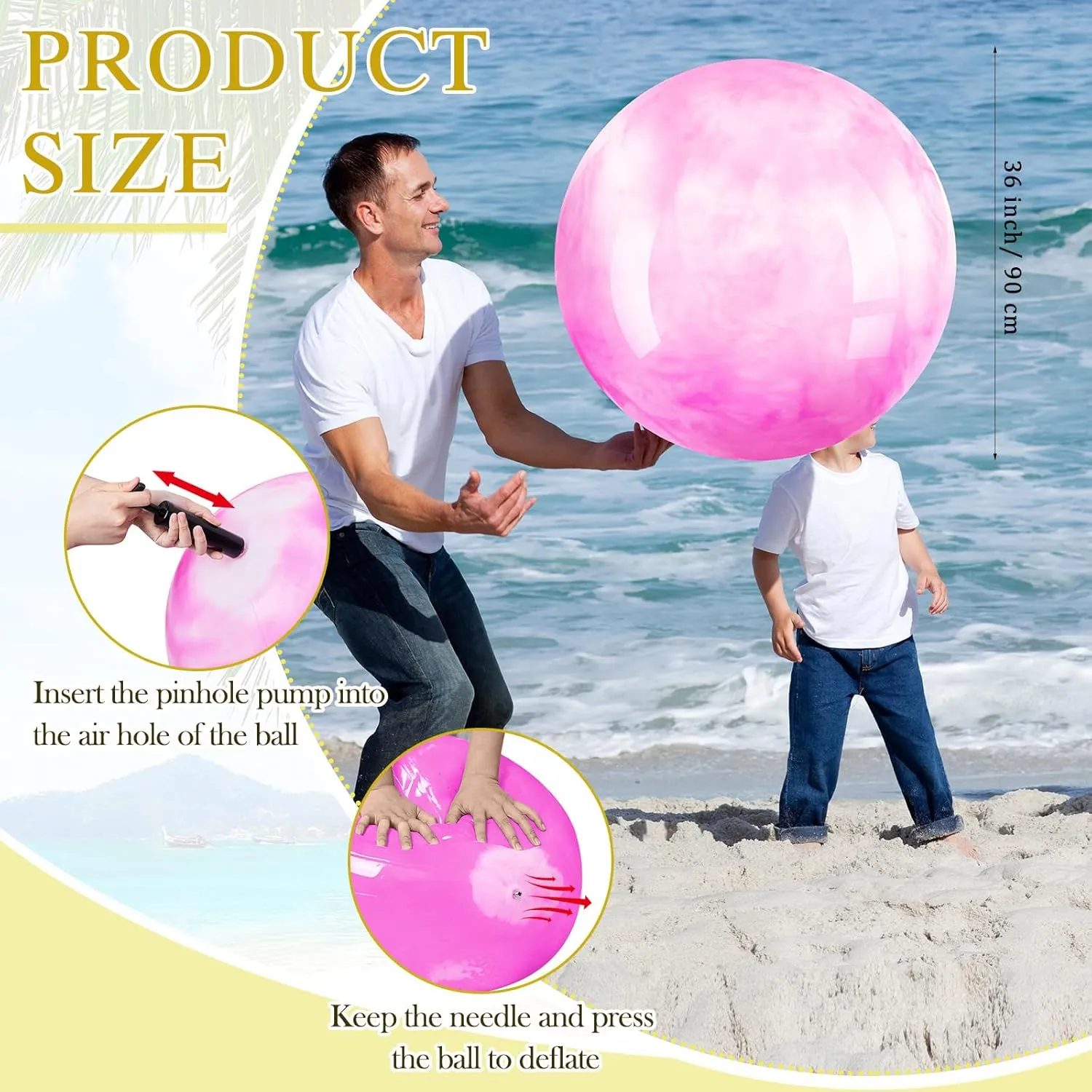 Meooeck 4 Pcs Inflatable Marbleized Big Bouncy Balls Large Rubber Ball Giant Inflatable Ball Inflatable Kickball Giant Beach Balls for Kids and Adult