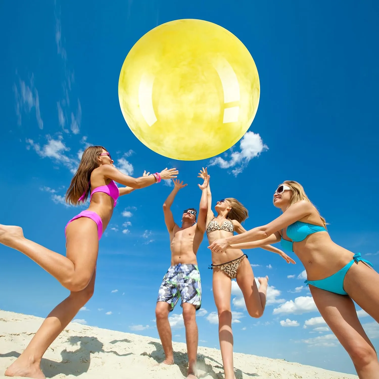 Meooeck 4 Pcs Inflatable Marbleized Big Bouncy Balls Large Rubber Ball Giant Inflatable Ball Inflatable Kickball Giant Beach Balls for Kids and Adult