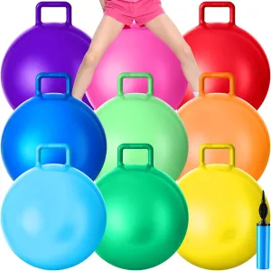 Meooeck 9 Pcs Hopper Ball Outdoor Bouncy Balls with Handles and Air Pump Jumping Hopping Ball for Games Exercise