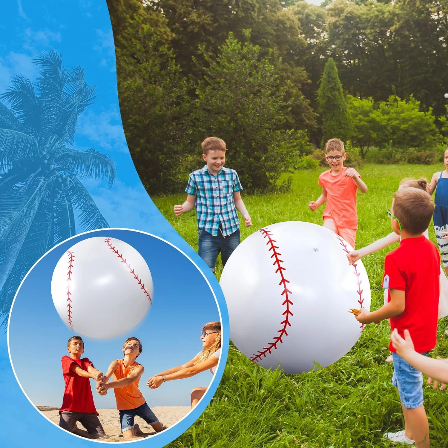 Meooeck 2 Pcs 27 Inch Inflatable Balls Large Inflatable Baseball Giant Beach Balls for Pool Summer Outdoor Activity Games Birthday Party Decorations