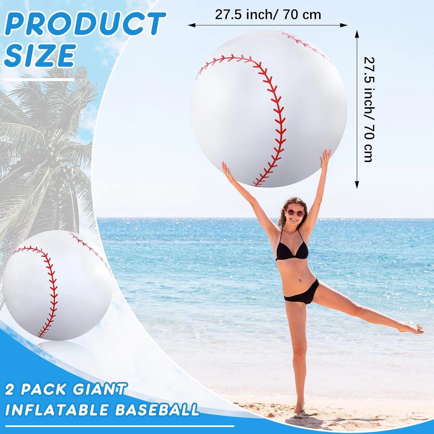Meooeck 2 Pcs 27 Inch Inflatable Balls Large Inflatable Baseball Giant Beach Balls for Pool Summer Outdoor Activity Games Birthday Party Decorations